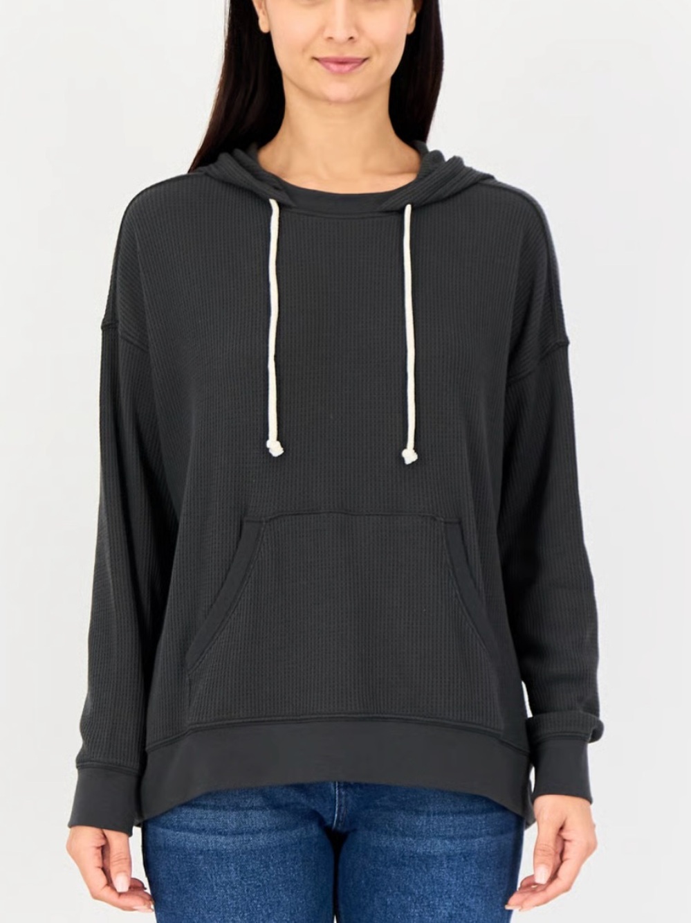 Aerie Charcoal Grey Waffle Knit Oversized Boyfriend Hooded Pullover Hoodie